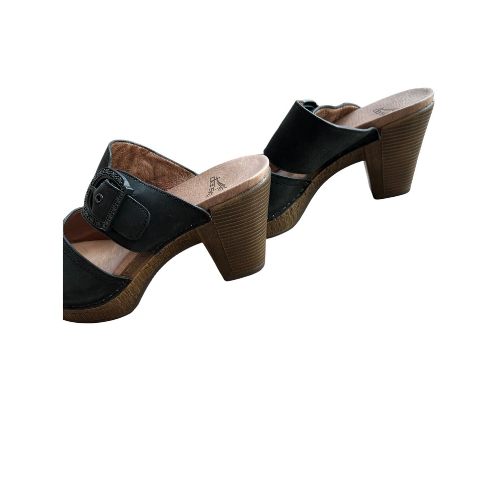 Dansko Ramona Black Leather Slide Sandals Buckle Block Heel Clog Mules Size 7.5 - Picture 9 of 11